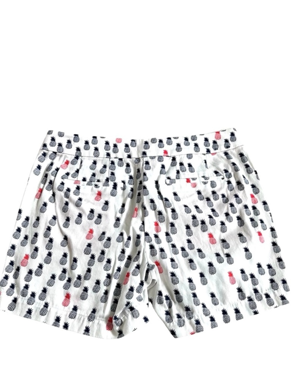 J. Crew Womens Chino White with Navy Blue & Coral Pineapple Print Shorts Size 12 - Picture 4 of 11